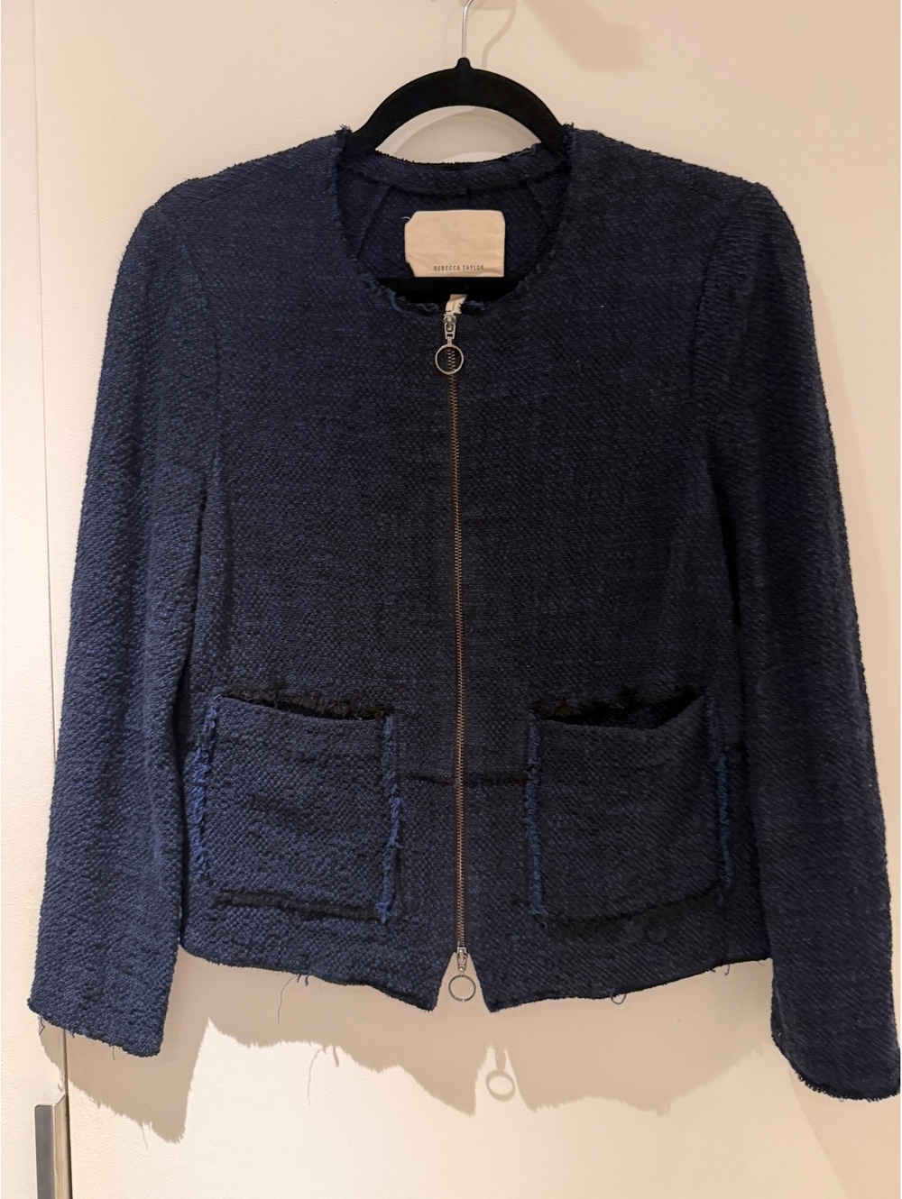 Rebecca Taylor Navy Blue Textured Zip-Up Blazer Jacket - Size 10